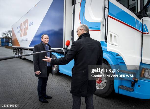 Orthodox Christians SGP party leader Kees van der Staaij departs from his hometown Benthuizen with the campaign truck to The Hague on March 16, 2021....