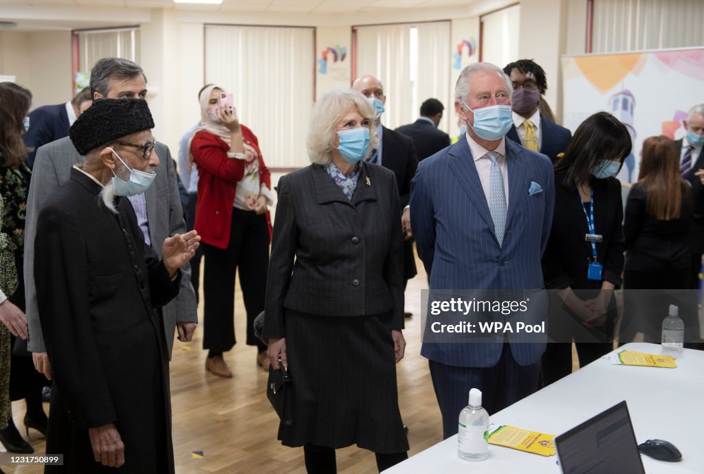 The Prince Of Wales And Duchess Of Cornwall Visit A Vaccination Centre At Finsbury Park Mosque