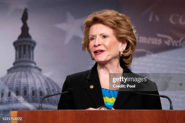 Sen. Debbie Stabenow speaks during a press conference at the U.S. Capitol on March 16, 2021 in Washington, DC.