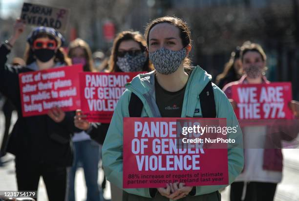 Activists during a solidarity protest with women in the UK against gender-based violence seen on O'Connell Street in Dublin. The tragic killing of...