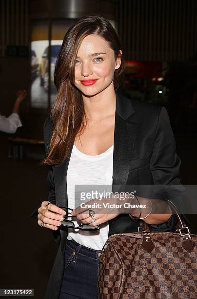 Model Miranda Kerr arrives at the Mexico City International Airport on August 31, 2011 in Mexico City, Mexico.