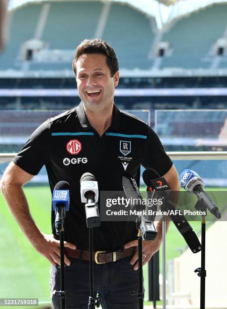 Gavin Wanganeen speaks during the AFL Season Launch at Adelaide Oval on March 17, 2021 in Adelaide, Australia.