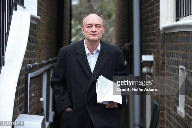 Dominic Cummings leaves his home on March 17, 2021 in London, England. Former Chief Advisor to the Prime Minister, Dominic Cummings, appears at the...