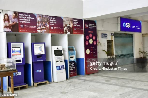 Deserted view of ATMs at State Bank of India branch near Gandhi Maidan during a two-day nationwide strike against privatisation of Public Sector...