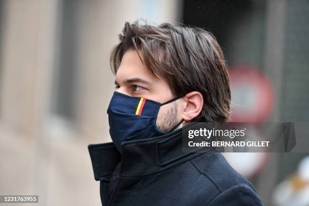 Chairman Georges-Louis Bouchez pictured during A symbolic action of the National Union of Police and Security Personnel Syndicat National du...