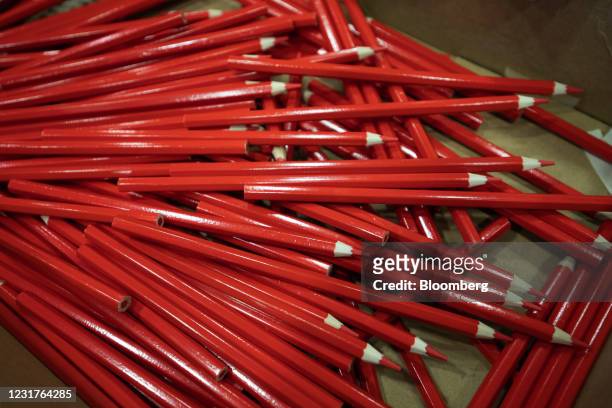 Red pencils in a box inside the polling station set up in the Van Gogh Museum in Amsterdam, Netherlands, on Wednesday, March 17, 2021. Dutch voters...