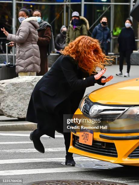 Natasha Lyonne is seen on set for "Russian Doll" in Astor Place on March 16, 2021 in New York City.