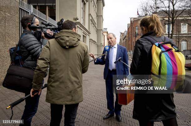 Chairman Rutger Ploum speaks to the press prior to a parliamentary party meeting of the Christian Democratic Appeal in Nieuwspoortin the day after...