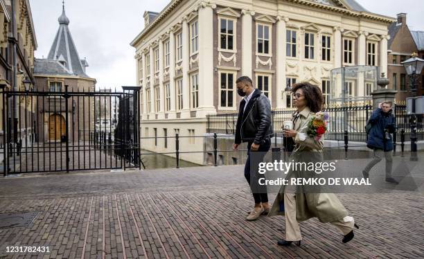 Dutch BIJ1 Party leader Sylvana Simons arrives at the Binnenhof in The Hague, on March 18 the day after the Dutch parliamentary elections. - Dutch...