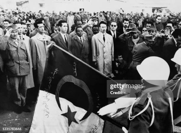 Leaders of the National Liberation Front Mohammed Boudiaf , Rabah Bitat , Ahmed Ben Bella and the commander of the border army, Colonel Houari...