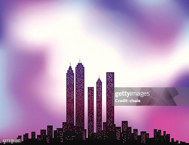cityview with lightning illustration - manhattan winter stock illustrations