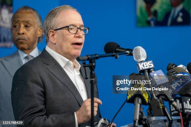 New York City Comptroller and New York City Mayoral candidate Scott Stringer speaks during a press conference at the National Action Network's House...