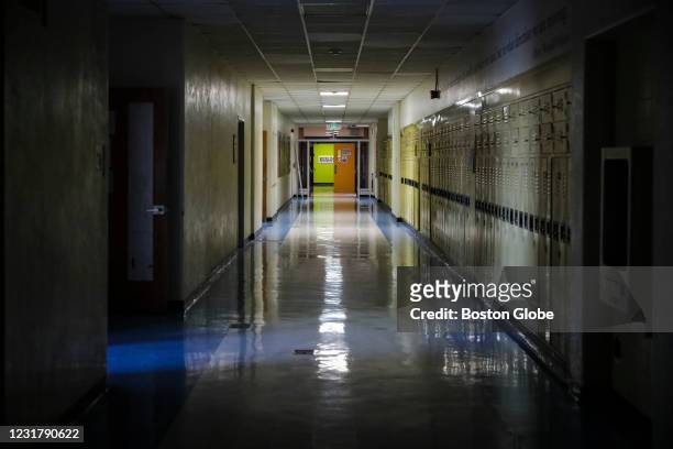 The empty hallways of the original Burlington High School in Burlington, VT on March 16, 2021. "Downtown BHS" opened its doors to students on March...