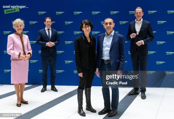 Ugur Sahin and wife Özlem Türeci , German-Turkish scientists who made BioNTechs coronavirus vaccine, next to Sebastian Kurz Chancellor of Austria,...