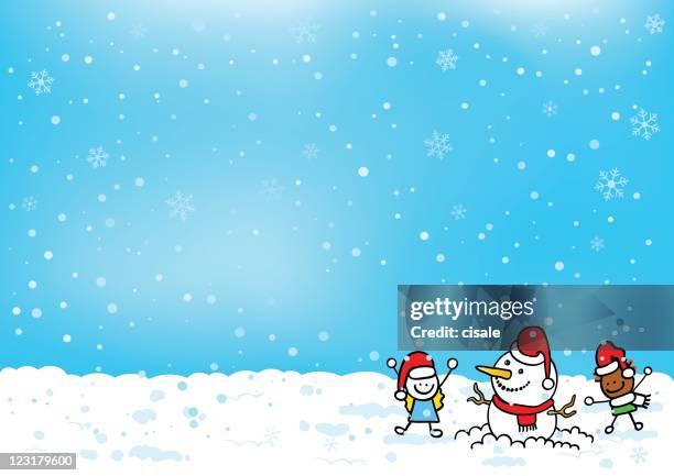 christmas background with snowman and children - christmas background no people stock illustrations