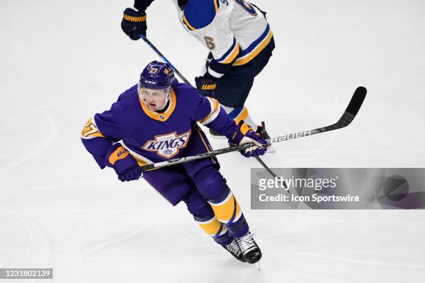 Los Angeles Kings Left Wing Austin Wagner skates towards play during a National Hockey League game at the Staples Center in Los Angeles, CA.