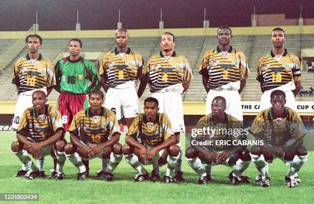 South African soccer team before the match against Namibia 16 February in the African Nations Cup. Front row from left to right: Benedict McCarthy,...