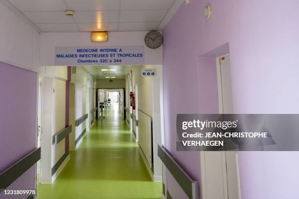 Picture taken on March 19 in Epinal, northeastern France shows a corridor of the former Emile-Durkheim hospital.