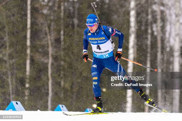 Lukas Hofer of Italy in action competes during the Men 10 km Sprint Competition at the IBU World Championships Biathlon Ostersund on March 19, 2021...