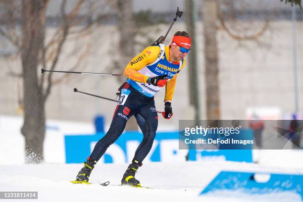 Philipp Nawrath of Germany in action competes during the Men 10 km Sprint Competition at the IBU World Championships Biathlon Ostersund on March 19,...