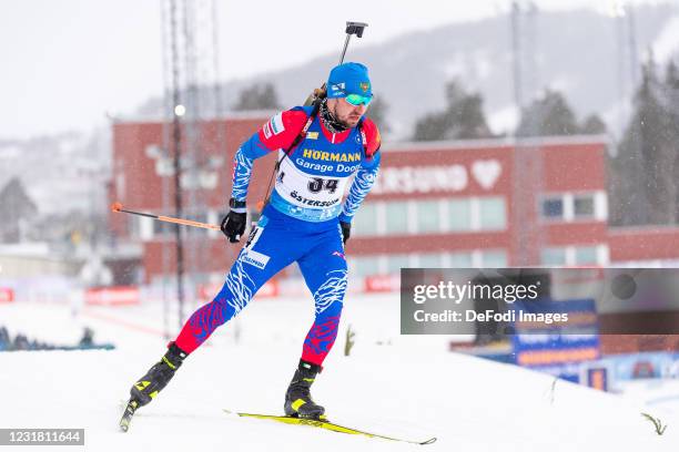 Alexander Loginov of Russia in action competes during the Men 10 km Sprint Competition at the IBU World Championships Biathlon Ostersund on March 19,...