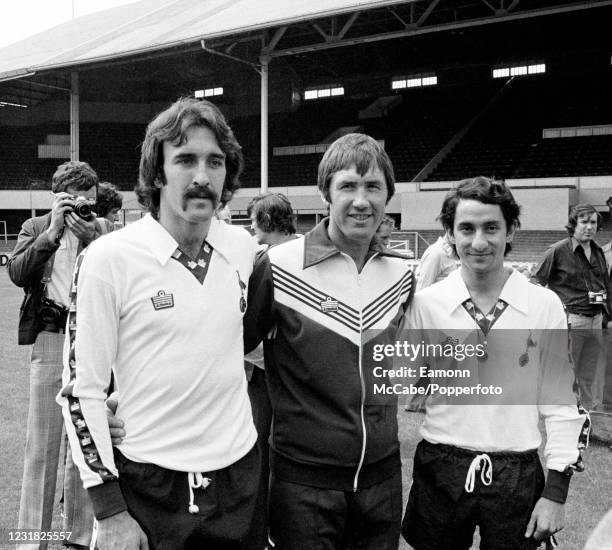 Tottenham Hotspur manager Keith Burkinshaw with his two Argentinian International signings Ricardo Villa and Ossie Ardiles during the pre-season...