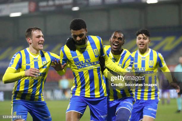 Sylla Sow of RKC Waalwijk celebrates 3-1 with Said Bakari of RKC Waalwijk, Thijs Oosting of RKC Waalwijk, during the Dutch Eredivisie match between...