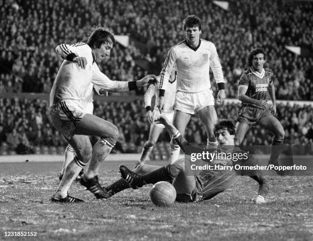 Billy Bonds of West Ham United and Ian Rush of Liverpool compete for the ball during a Milk League Cup Quarter Final tie at Anfield on January 18,...