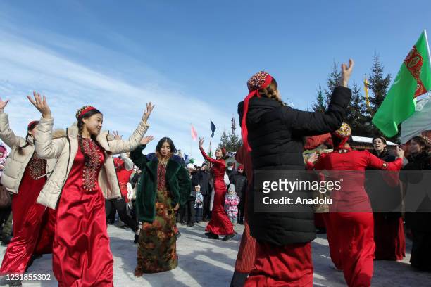 Girls dancing a traditional costumes during Nowruz celebrations in Kazan, Russia on March 21, 2021. Nowruz, also known as the Iranian or the Persian...