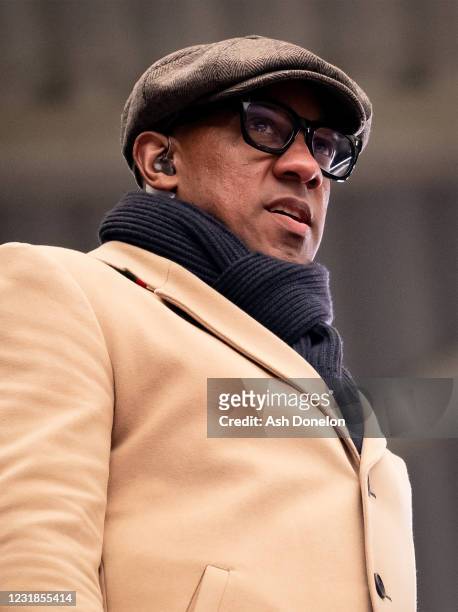 Pundit Dion Dublin looks on prior to the Emirates FA Cup Quarter Final match between Leicester City and Manchester United at The King Power Stadium...