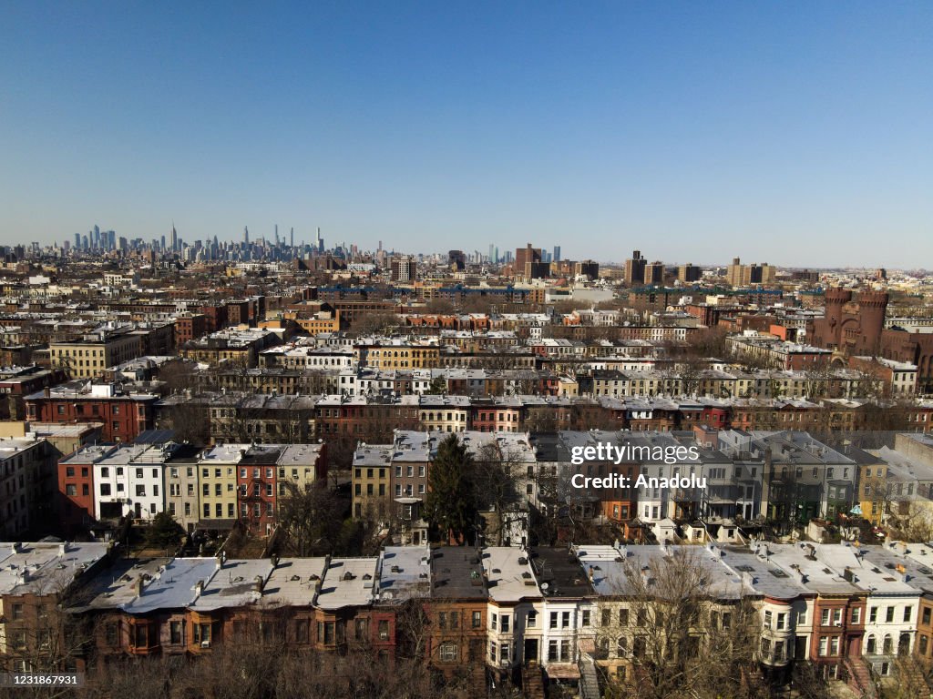 Aerial views of a neighborhood in Brooklyn