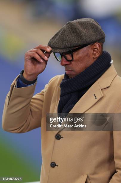 Sport pundit Dion Dublin during the Emirates FA Cup Quarter Final match between Leicester City and Manchester United at The King Power Stadium on...