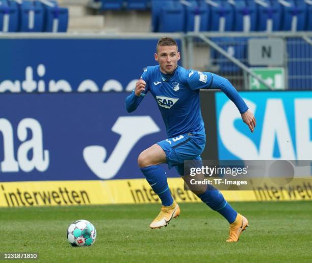 Pavel Kaderabek of TSG Hoffenheim during the Bundesliga match between TSG Hoffenheim and 1. FSV Mainz 05 at PreZero-Arena on March 21, 2021 in...