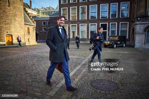 Leader Thierry Baudet arrives in the Lower House for a meeting with scouts Annemarie Jorritsma and Kasja Ollongren in The Hague, on March 22, 2021. -...