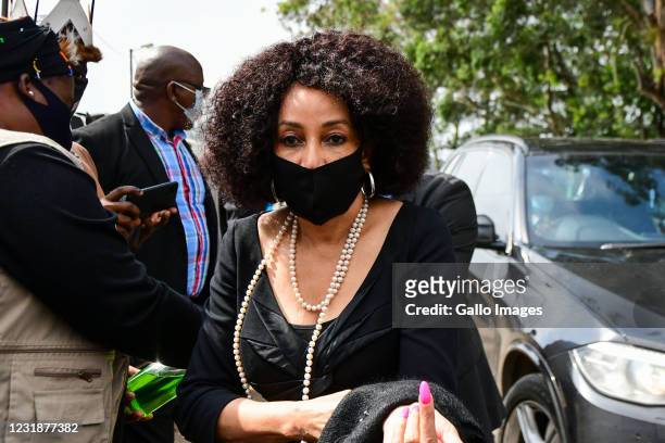 Lindiwe Sisulu, South African Minister of Human Settlement at the funeral service of King Goodwill Zwelithini KaBhekuzulu on March 18, 2021 in...