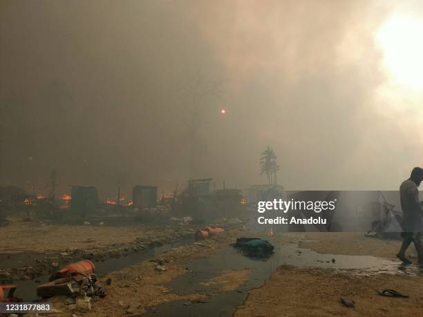 View from the Balukhali Rohingya camp after a huge fire broken out in Coxs Bazar, Bangladesh on March 22, 2021. A huge fire swept through Rohingya...