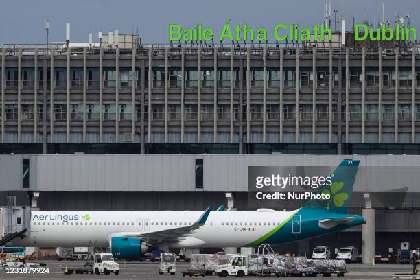 An Aer Lingues plane seen at Dublin Airport during Level 5 Covid-19 lockdown. On Monday, March 22 in Dublin, Ireland.
