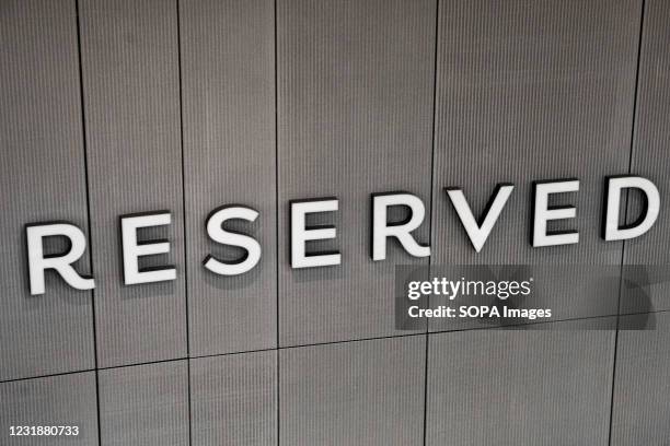 The Reserved logo seen on the store exposition in Gdansk.