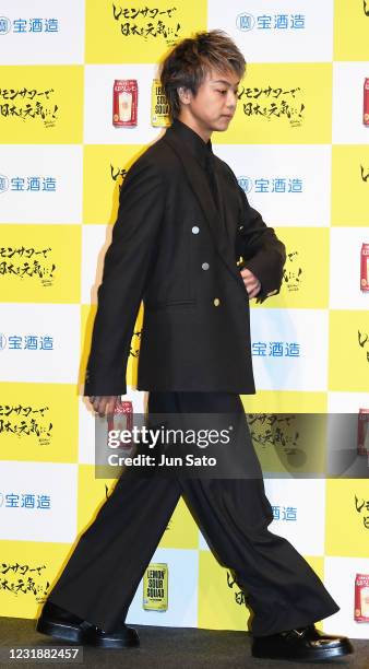 Exile Takahiro attends the press conference for Takara Lemon Sour Project at Tokyo International Forum on March 23, 2021 in Tokyo, Japan.