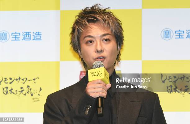 Exile Takahiro attends the press conference for Takara Lemon Sour Project at Tokyo International Forum on March 23, 2021 in Tokyo, Japan.