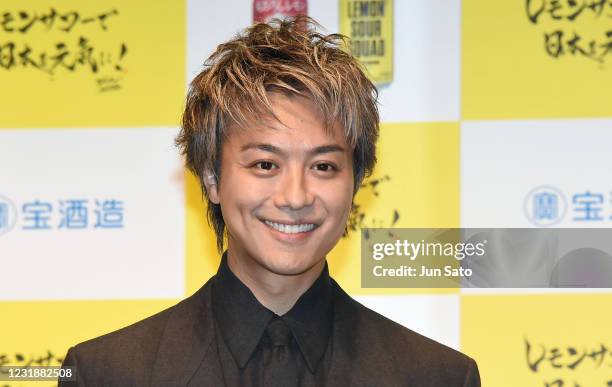 Exile Takahiro attends the press conference for Takara Lemon Sour Project at Tokyo International Forum on March 23, 2021 in Tokyo, Japan.