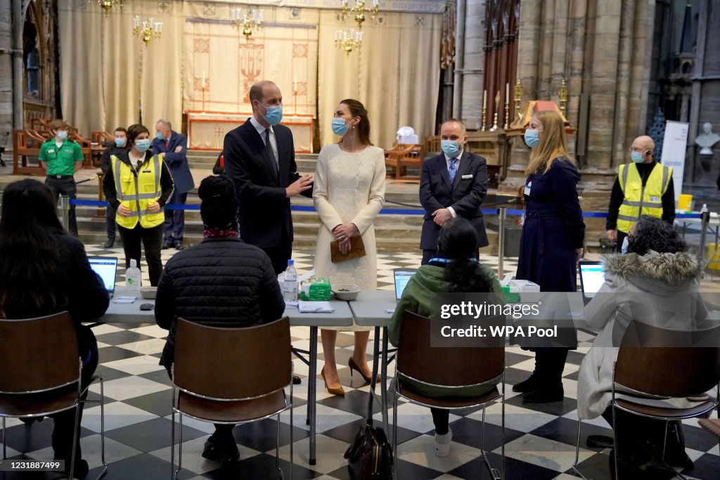 Duke And Duchess Of Cambridge Visit Westminster Abbey Vaccination Centre