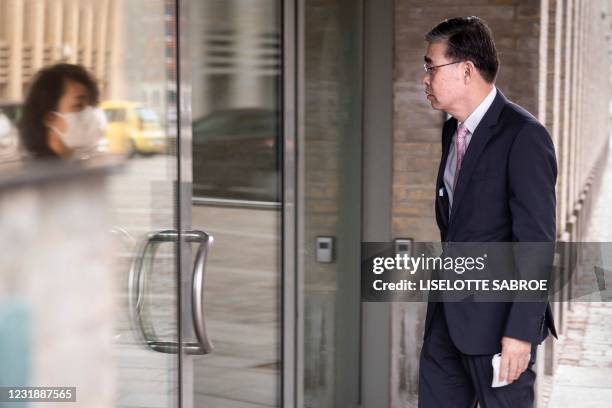 China's Ambassador to Denmark, Feng Tie, arrives at the Ministry of Foreign Affairs in Copenhagen, Denmark, on March 23, 2021. - Denmark's Foreign...