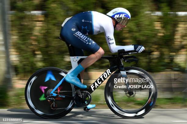 Team Israel Academy's British rider Christopher Froome competes in the second stage of the 100th Volta Catalunya 2021, an 18,5 km individual...