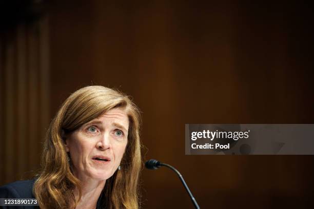 Samantha Power, nominee to be Administrator of the U.S. Agency for International Development, testifies at her confirmation hearing before the Senate...