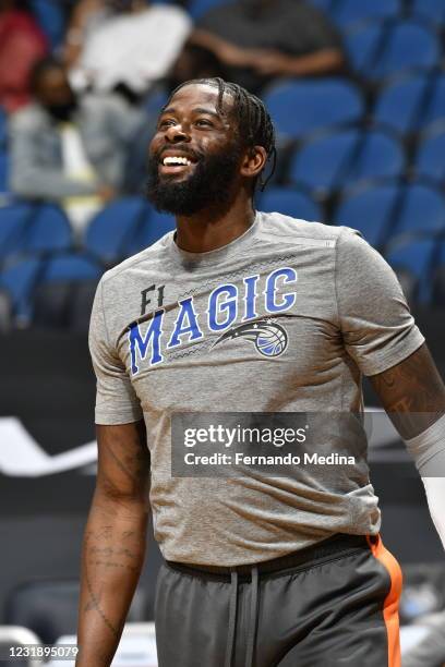 James Ennis III of the Orlando Magic smiles before the game against the Denver Nuggets on March 23, 2021 at Amway Center in Orlando, Florida. NOTE TO...