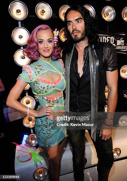 Katy Perry and Russell Brand arrives at the The 28th Annual MTV Video Music Awards at Nokia Theatre L.A. LIVE on August 28, 2011 in Los Angeles,...