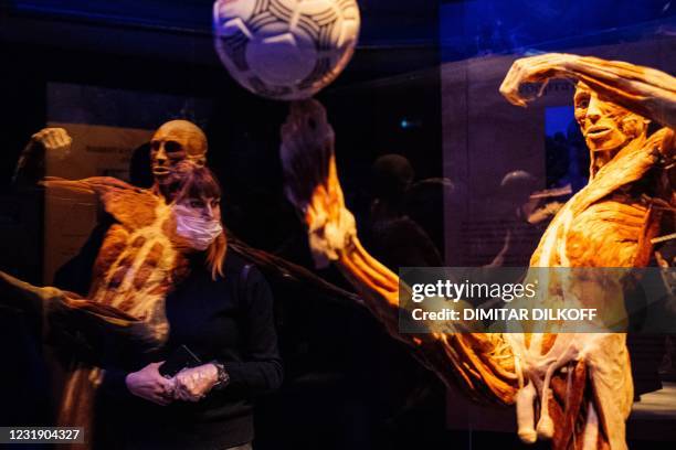People visit the "Body Worlds", the anatomical exhibition of plastinated human bodies by German anatomist Gunther von Hagens, in Moscow on March 24,...