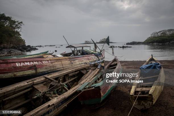 Fishing boats on the coast of Dublin in Sierra Leone's Banana Islands. The Banana Islands were once a slave trading port. They are now home to a few...