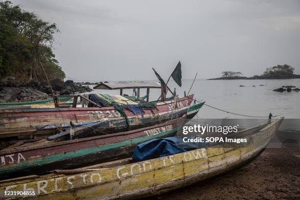 Fishing boats on the coast of Dublin in Sierra Leone's Banana Islands. The Banana Islands were once a slave trading port. They are now home to a few...